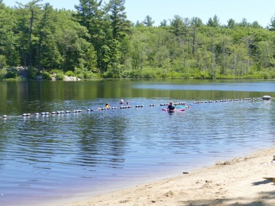 the kids playing in the water at Berry Pond