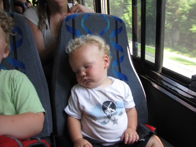 Lijah sleeping on the bus