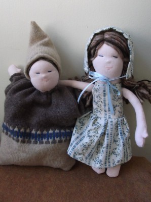 Waldorf pillow doll and grown-up doll in pioneer clothes 