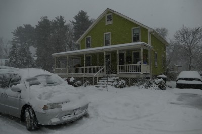 the front of our house in the snow