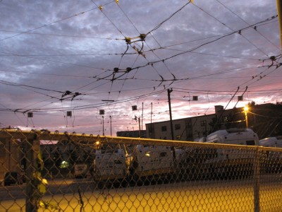 sunset over the trolley wires