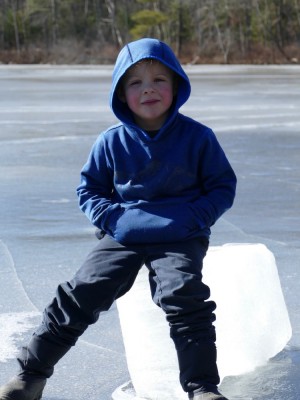 Zion sitting on an ice block