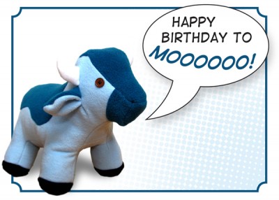 a birthday card featuring the blue cow