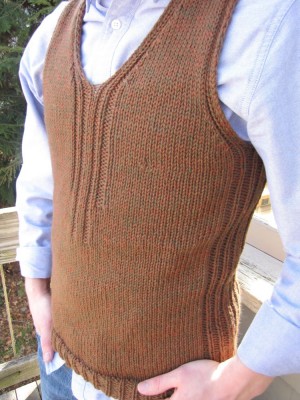 close-up of the sweater vest leah knit for dan
