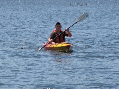 Danny in a kayak on Spy Pond