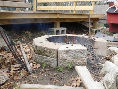 our firepit made of masonry blocks