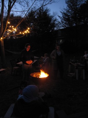 the fire in the grill and some friends