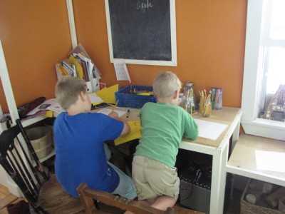 the boys working at their desk
