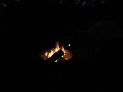 the fire and a burning marshmallow--otherwise black