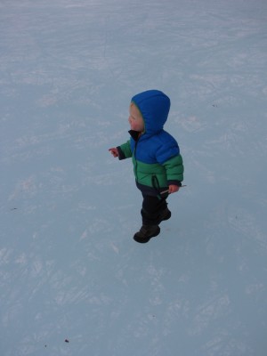Lijah walking on the ice, looking like he's in the sky