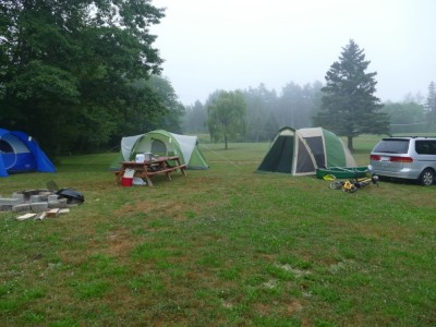 our tents in the fog
