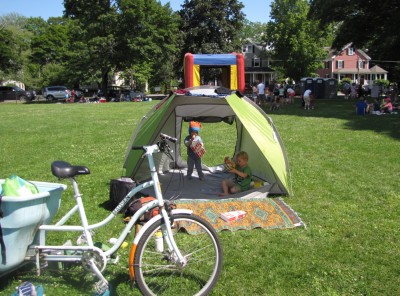 our bike, tent, and rug