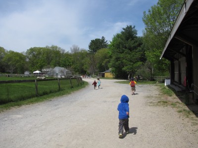 Harvey, Zion, Taya, and Isaac running along the farm road