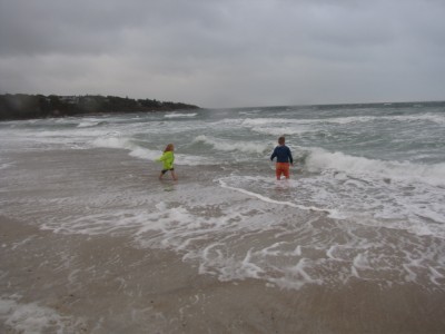 the boys playing in the waves