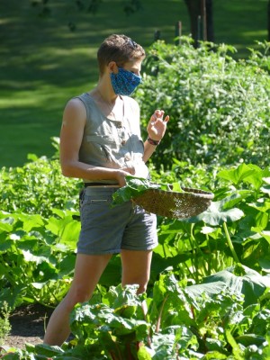 Leah appreciating the garden