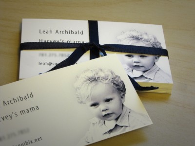 calling cards for Leah, featuring Harvey's cute little mug