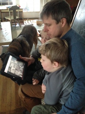 me and the boys watching the I Have A Dream speech on the iPad