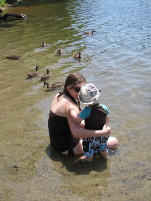 momma and harvey looking at ducks