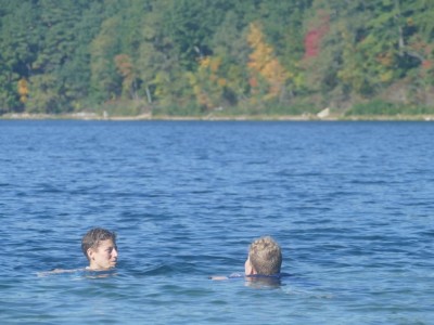 Mama and Harvey swimming in Walden Pond