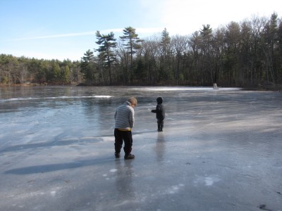 Harvey and Zion walking on the ice