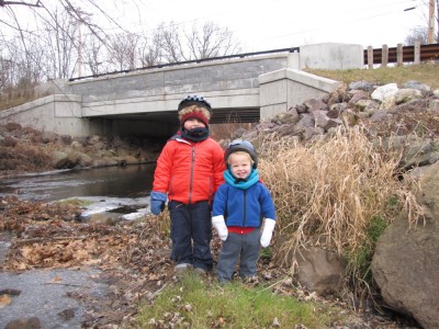 the boys posing in front of the Page Rd bridge over the Shawsheen