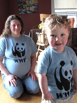 Mama and Harvey in matching panda bear shirts