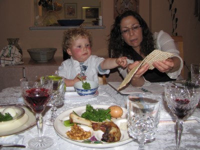 Harvey and Grandma Beth at the Seder table