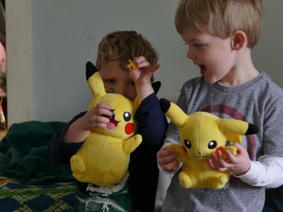 Lijah and Henry with their matching Pikachus