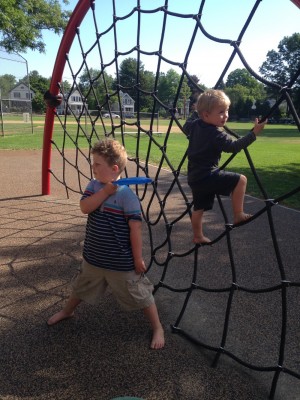 Harvey and Zion on a playground