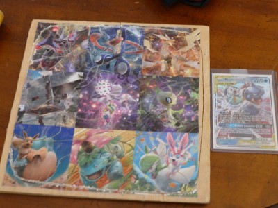 a wooden puzzle of pokemon images
