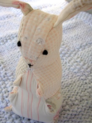 an Easter rabbit made from an old quilt