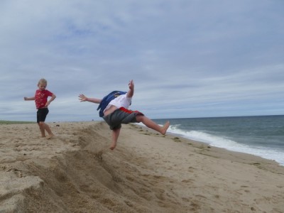 Harvey jumping off a sand bank