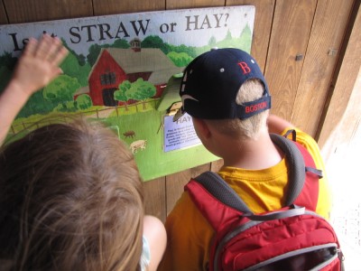 Harvey and Taya looking at instructional material about hay