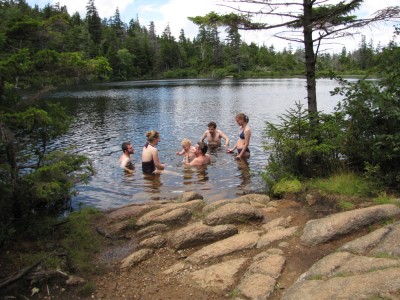 the expedition cooling off in Sargent Pond
