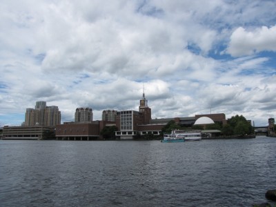the Boston museum of science, seen from the banks of the river