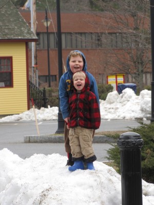 Harvey and Zion on a smallish snow pile