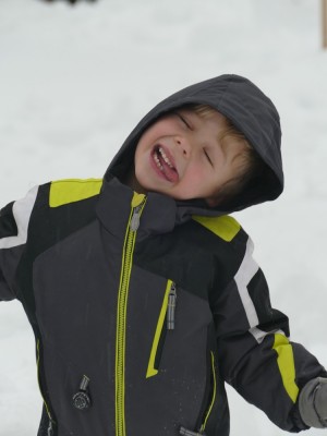 Zion making a silly face in Sunday's snow