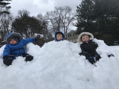 Lijah, Natalie, and Henry buried in snow