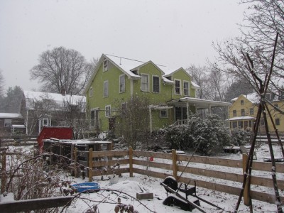 our yard and house in the snow