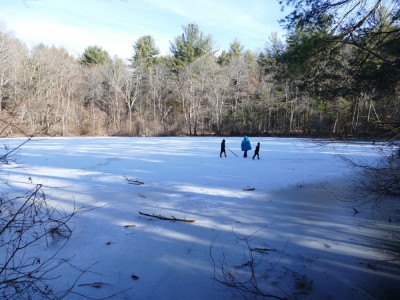 the boys walking on the ice at the Old Reservoir