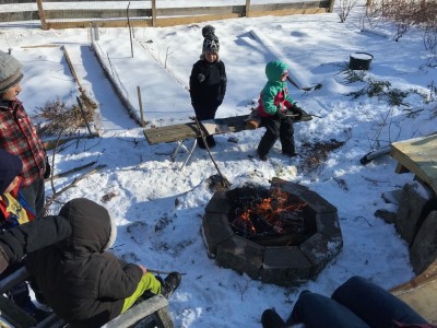 kids around a fire