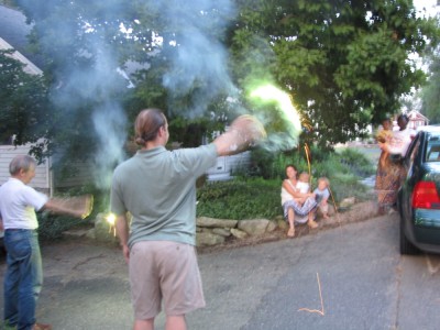 Uncle Tom and Granpa giving everyone a sparkler show
