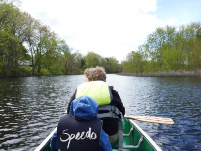 Harvey and Zion in the canoe on the Sudbury River