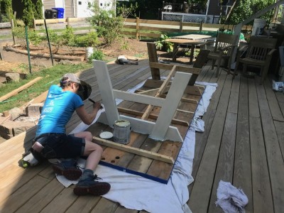 Leah painting the new picnic table