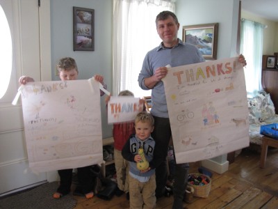 me and the boys holding up our Thankful posters (and a squash)