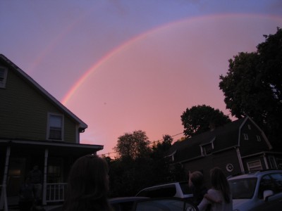 sunset rainbow after a thunderstorm