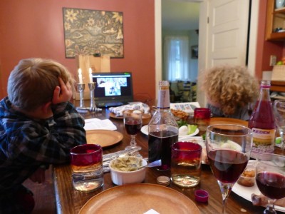 our table for the virtual seder with Leah's parents