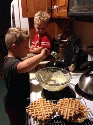 Harvey making waffles for Lijah