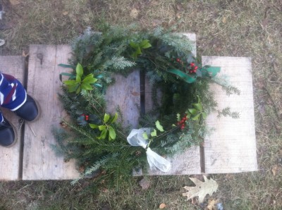 our second wreath, with Lijah's feet for scale