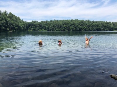 the boys swimming in Walden Pond